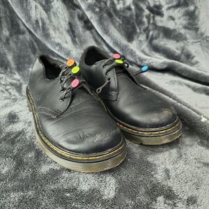 Dr. Martens Black Leather Oxfords with Multicolor Lace Buttons